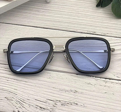 Unisex Blue Silver Retro Square Sunglass